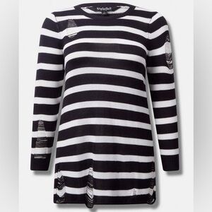 Torrid Pullover Crew Neck Distressed Tunic Sweater Stripe